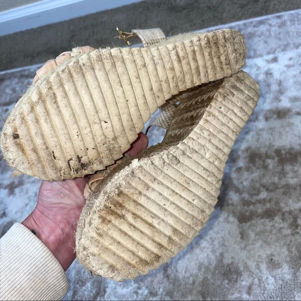 Charming Charlie tan and wedge sandal heels SZ 5.5 only worn a few times